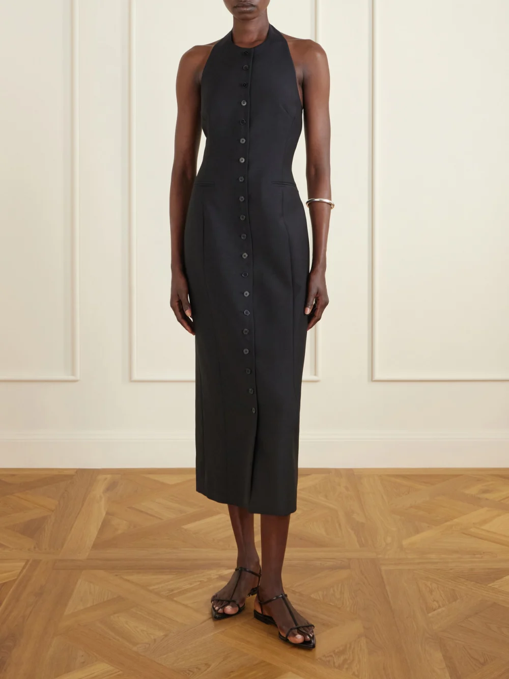 Heirlome Sarah Wool and Silk-blend Halterneck Midi Dress, worn by a model
