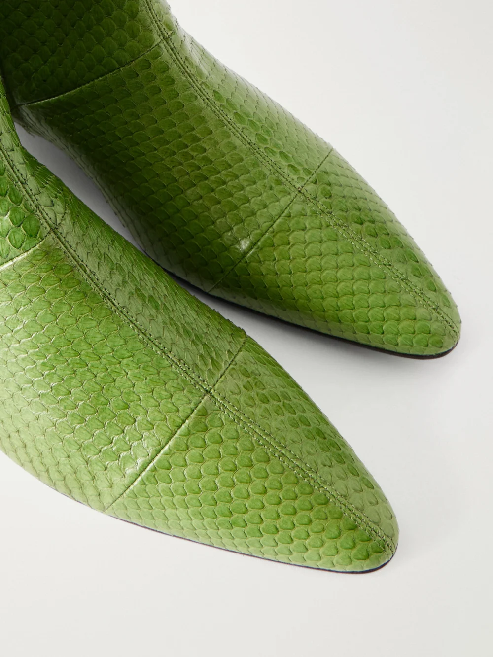 Close-up detail of the Herbert Levine All in All Snake-effect Leather Ankle Boots