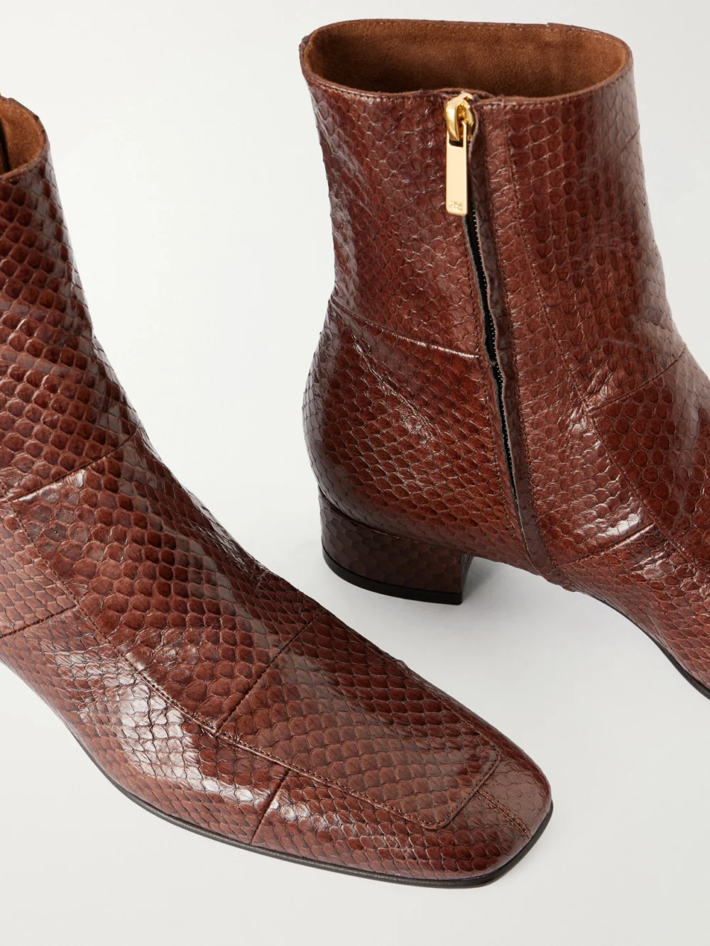 Close-up detail of the Herbert Levine Shadow Ban 30 Snake-effect Leather Ankle Boots