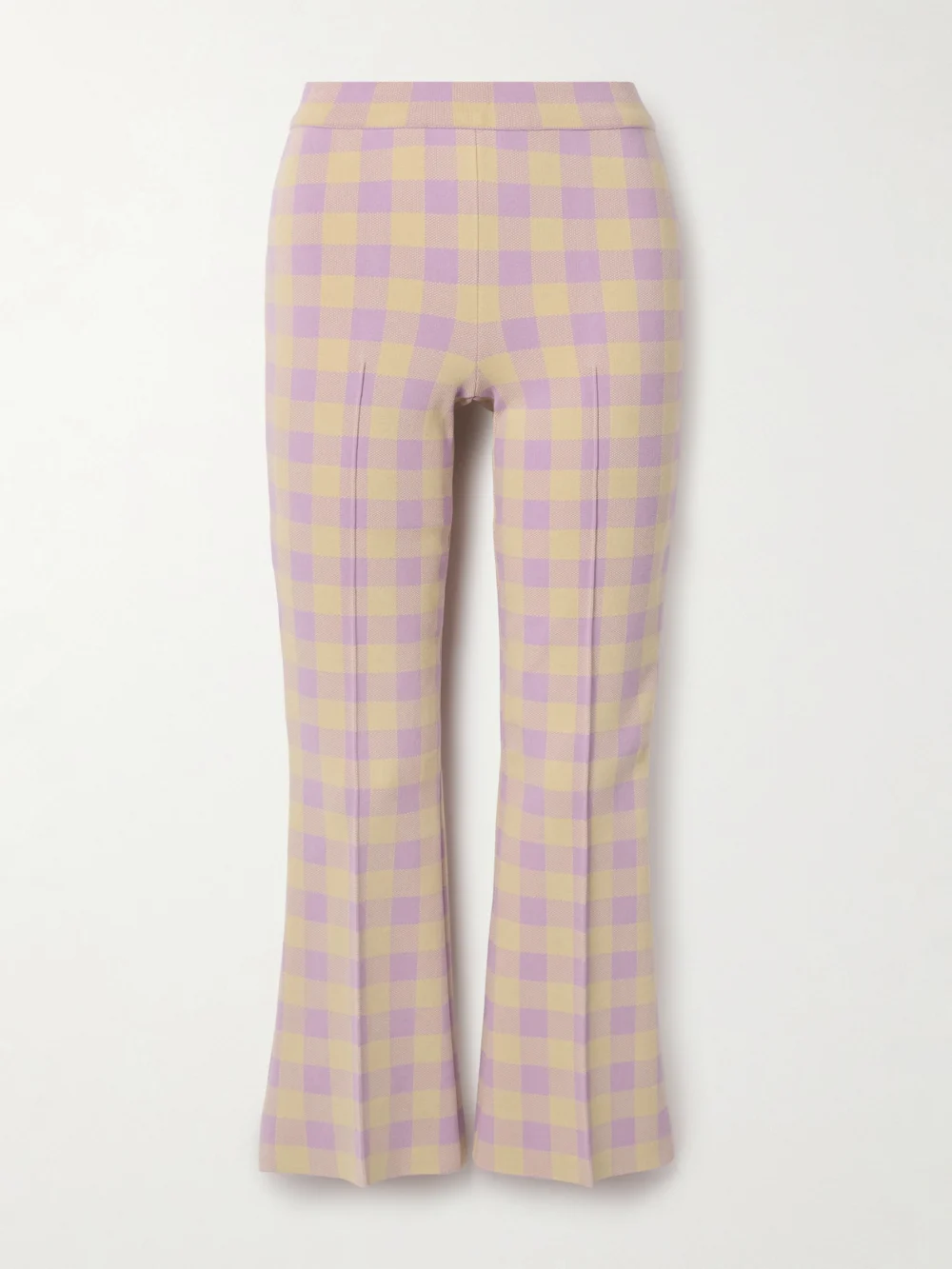 High Sport Kick Cropped Checked Stretch-cotton Flared Pants in purple