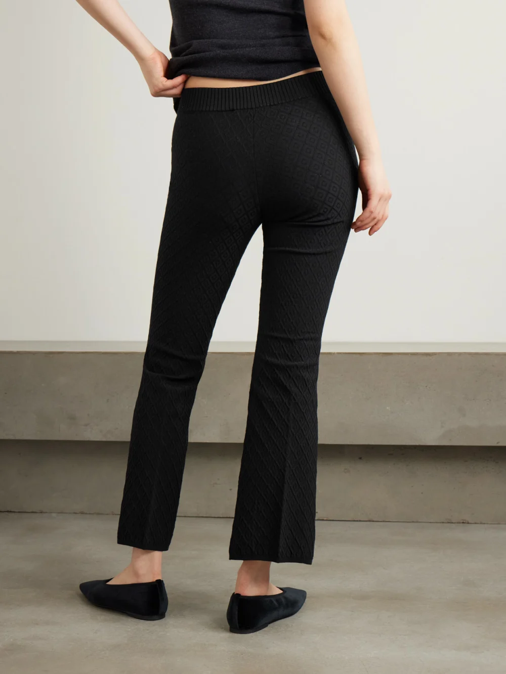 Back view of the High Sport Kick It Cropped Cotton-blend Jacquard Flared Pants