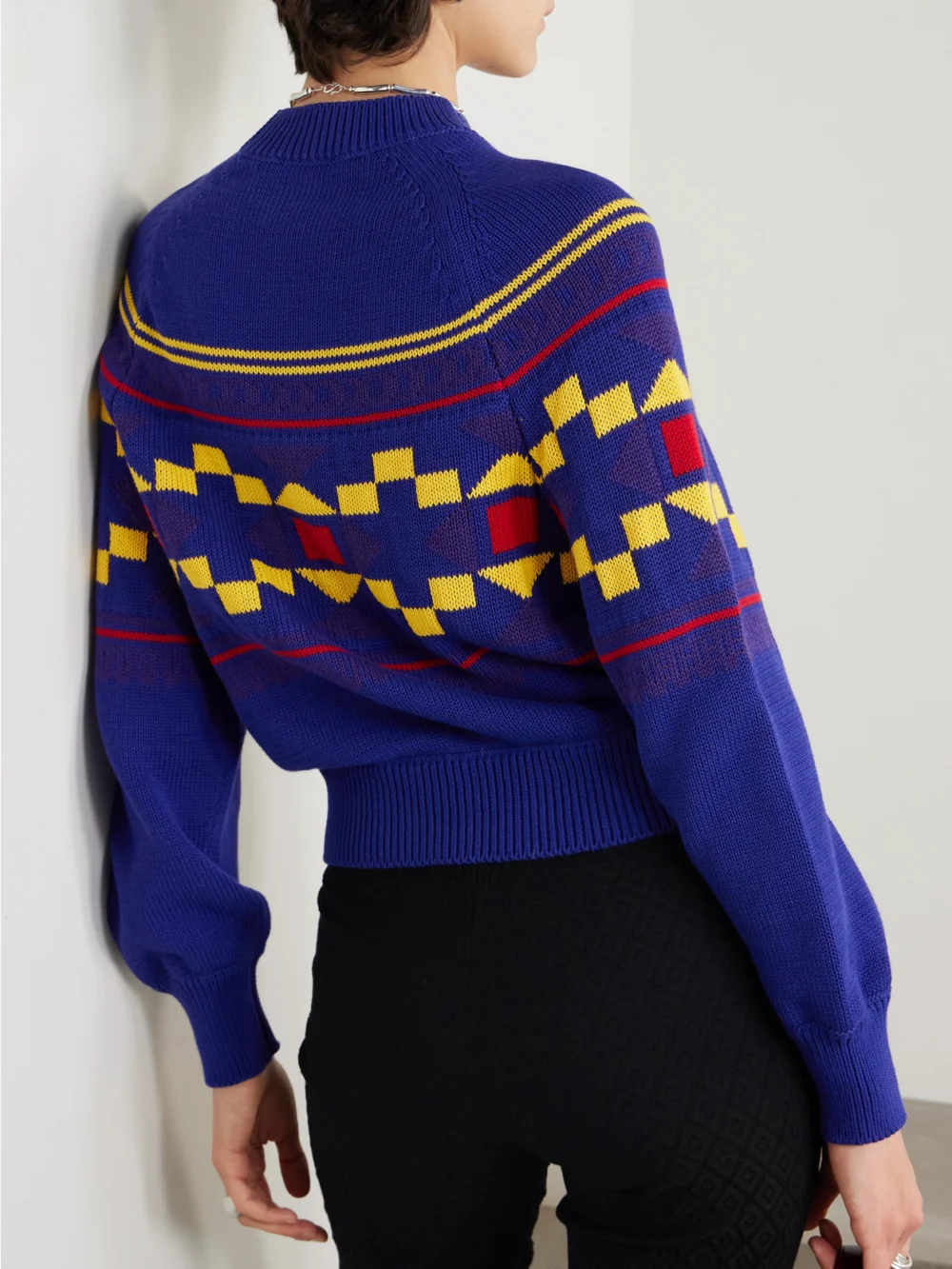 Back view of the High Sport Lara Intarsia-knit Cotton-blend Sweater