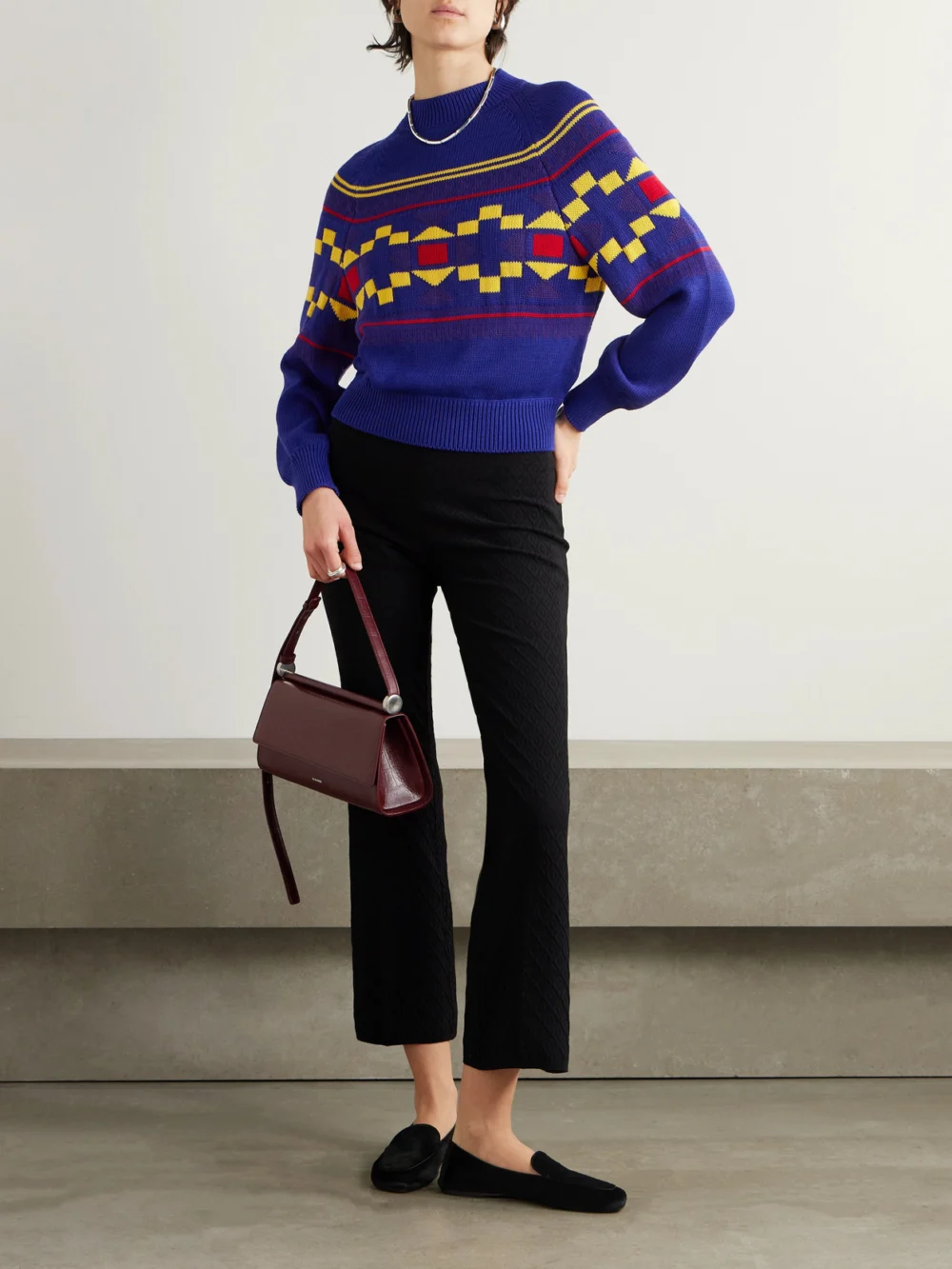 High Sport Lara Intarsia-knit Cotton-blend Sweater, worn by a model