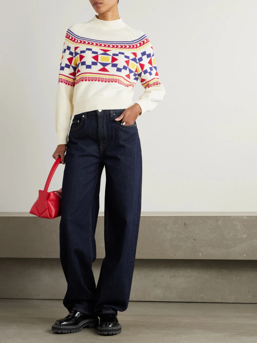 High Sport Lara Intarsia-knit Cotton-blend Sweater, worn by a model