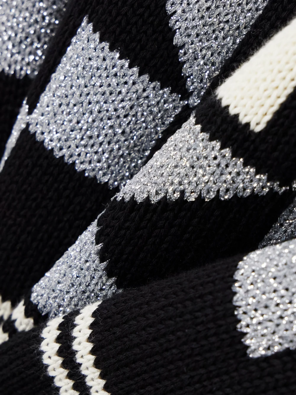 Close-up detail of the High Sport Lara Intarsia-knit Metallic Cotton-blend Turtleneck Sweater