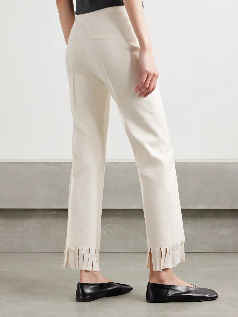 Back view of the High Sport Louis Fringed Cotton-blend Jacquard Straight-leg Pants
