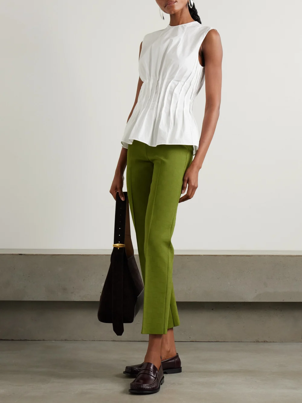 High Sport Nsfw Jules Checked Jacquard-knit Slim-leg Pants, worn by a model