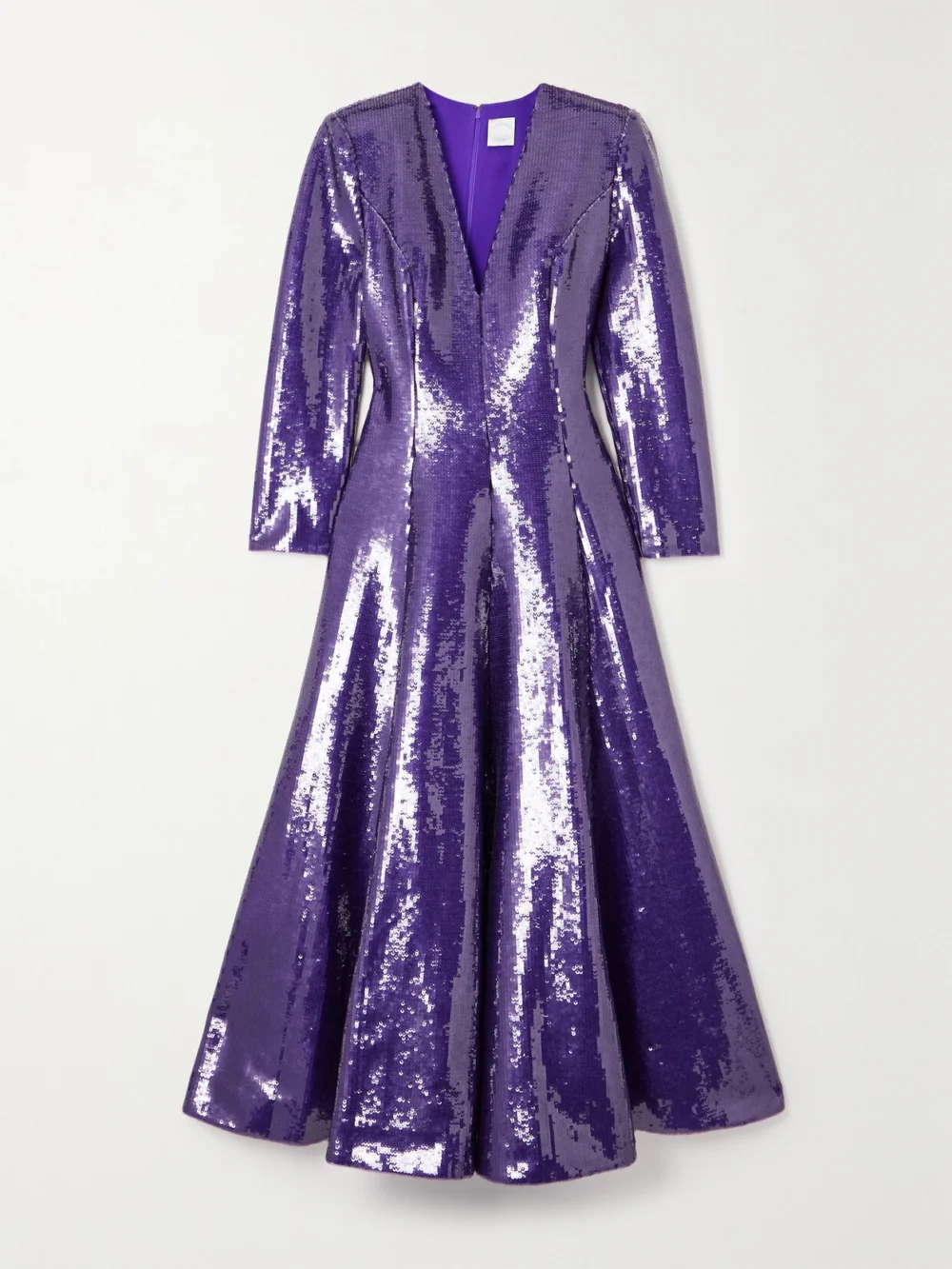 Huishan Zhang Andy Pleated Sequined Satin Maxi Dress in purple