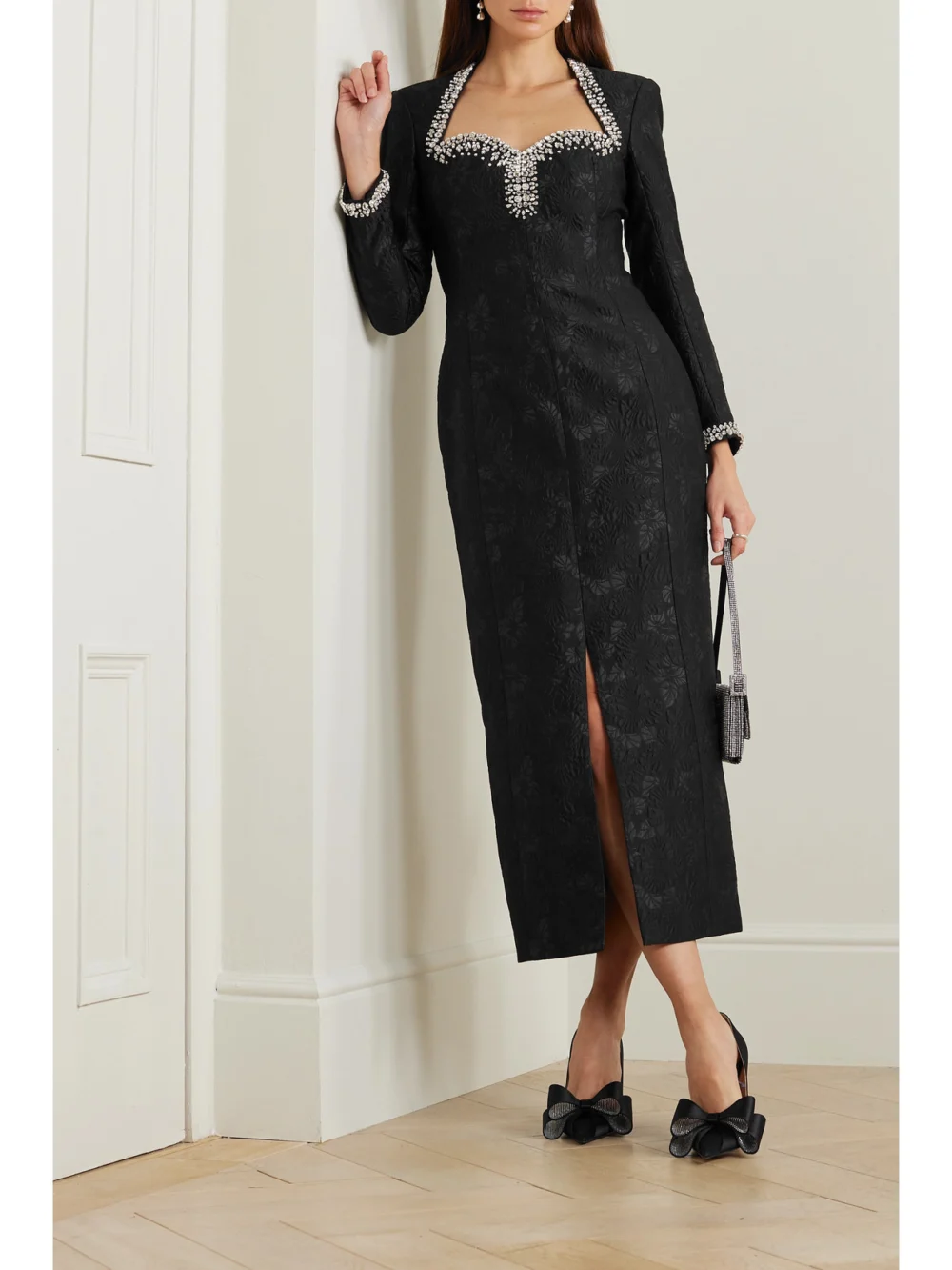 Huishan Zhang Eleanor Crystal-embellished Cloqué Midi Dress, worn by a model