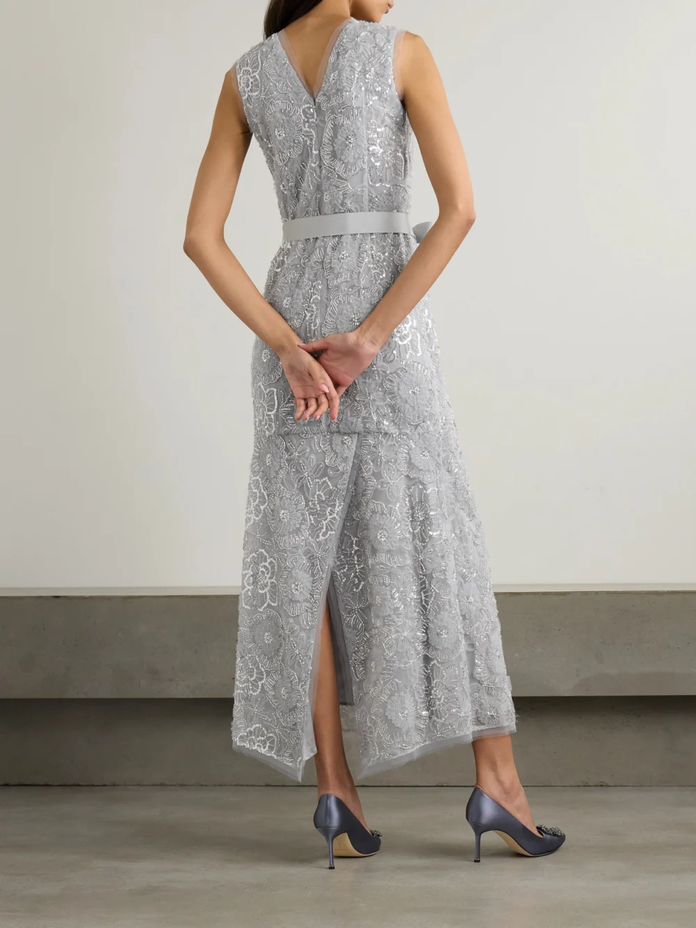 Back view of the Huishan Zhang Esma Grosgrain-trimmed Embellished Tulle Gown