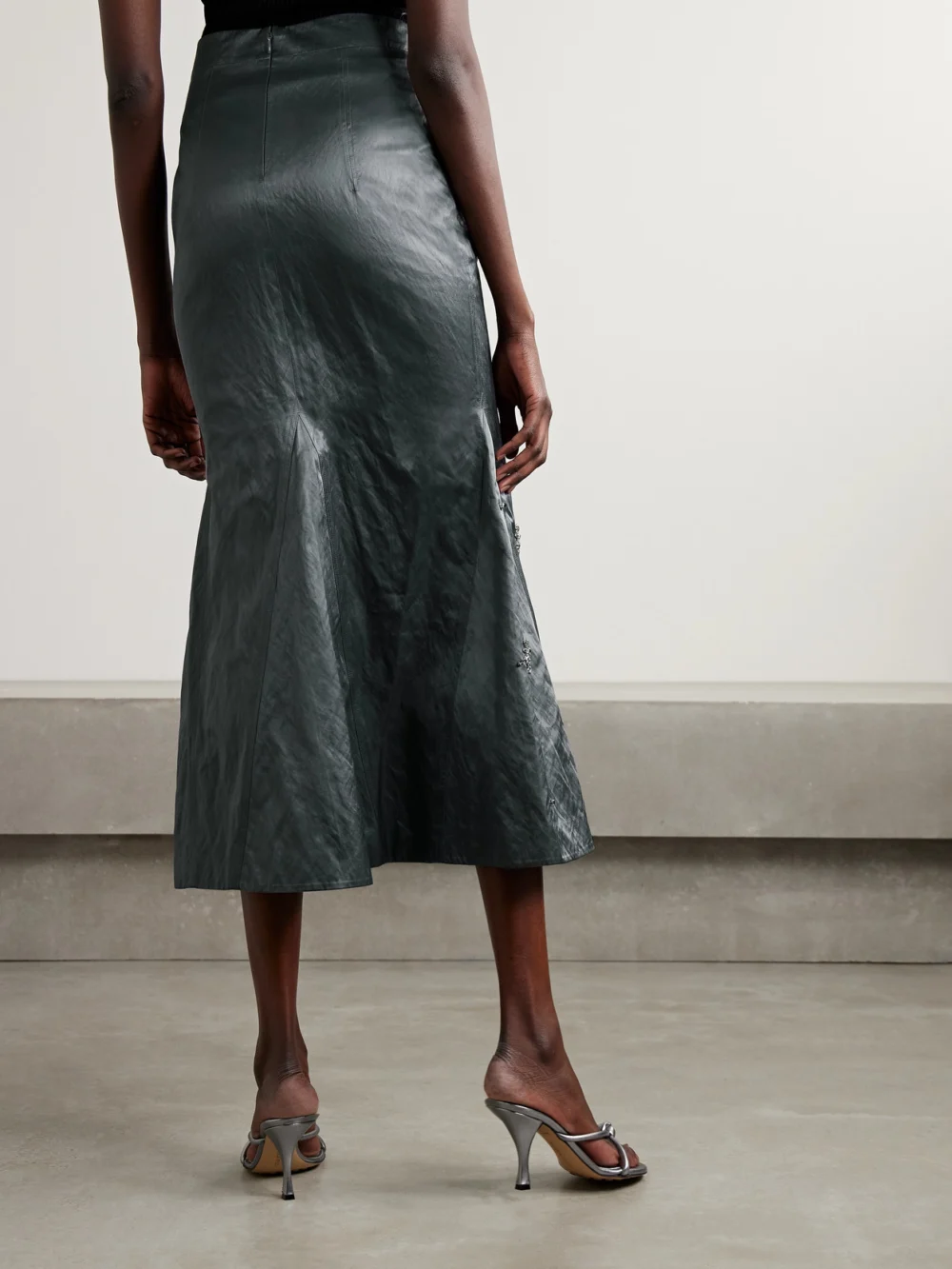 Back view of the Huishan Zhang Lidia Crystal-embellished Crinkled Satin-twill Maxi Skirt