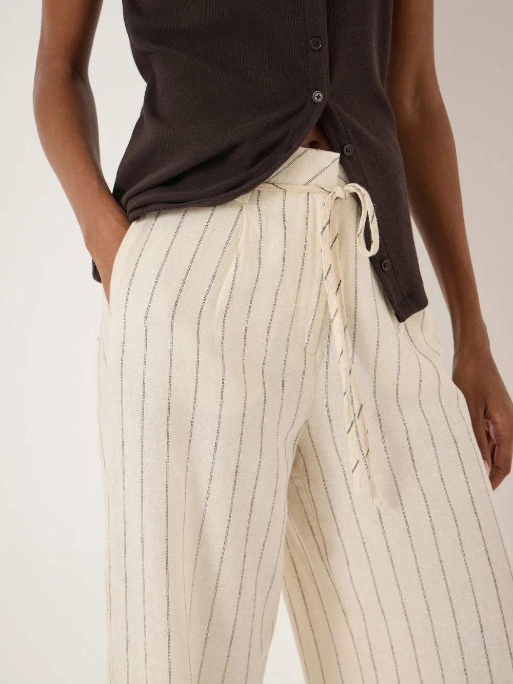 hush Aella Linen Pinstripe Barrel Trousers, view 2