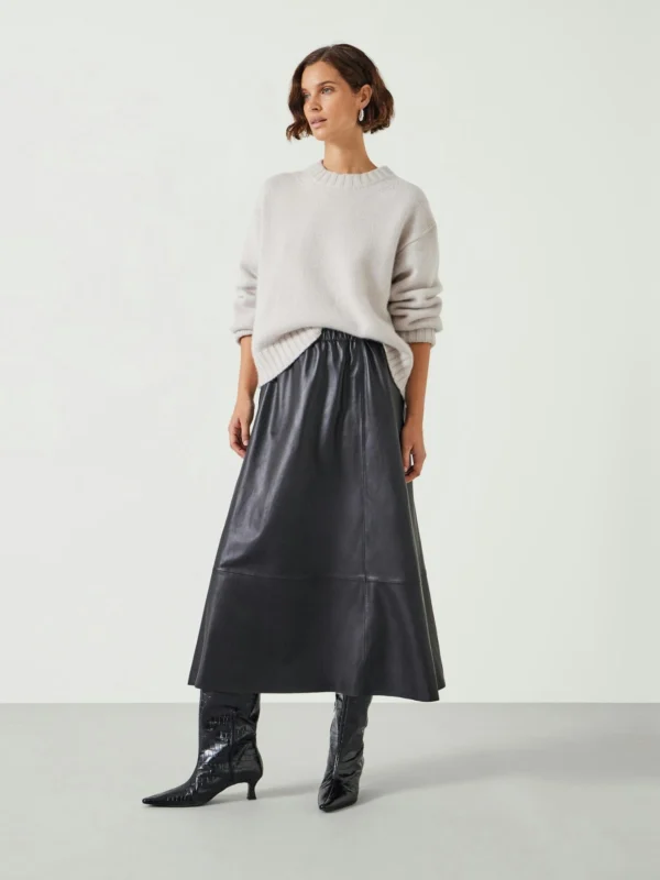 hush Agatha Leather Midi Skirt in Black