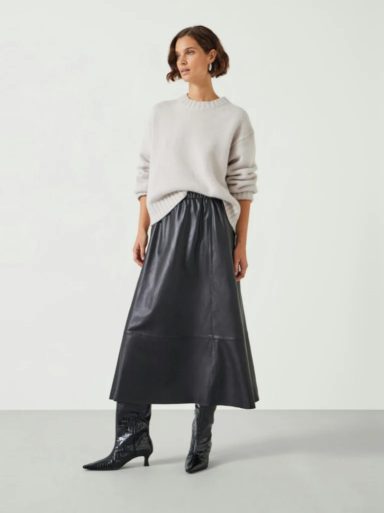 hush Agatha Leather Midi Skirt in Black