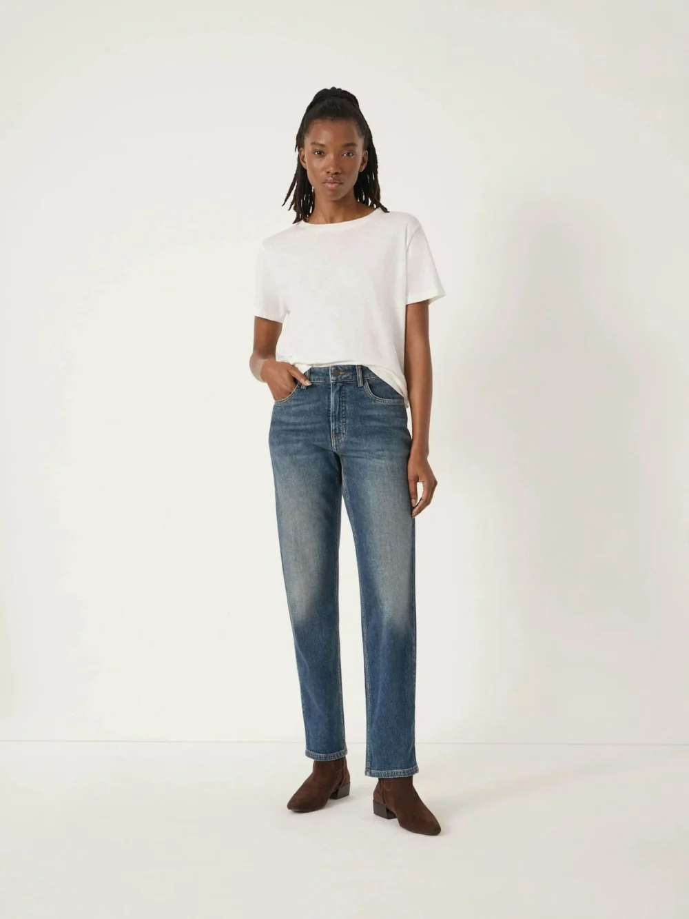 hush Agnes 2.0 Turn Up Jeans in Mid Blue