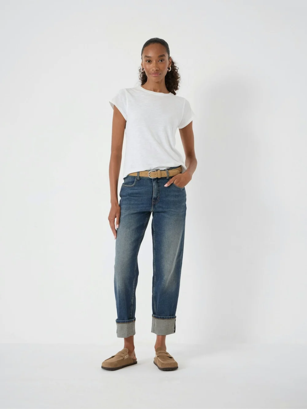 hush Agnes 2.0 Turn Up Jeans in Vintage Blue Wash