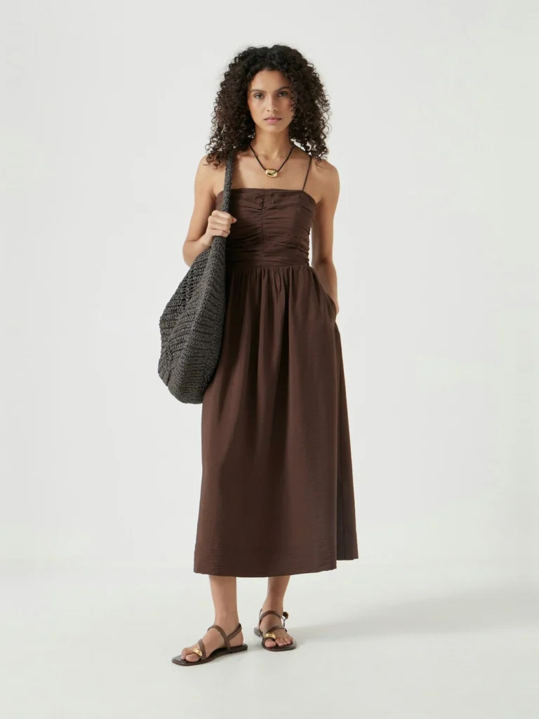 hush Air Flow Strappy Gathered Midi Dress
