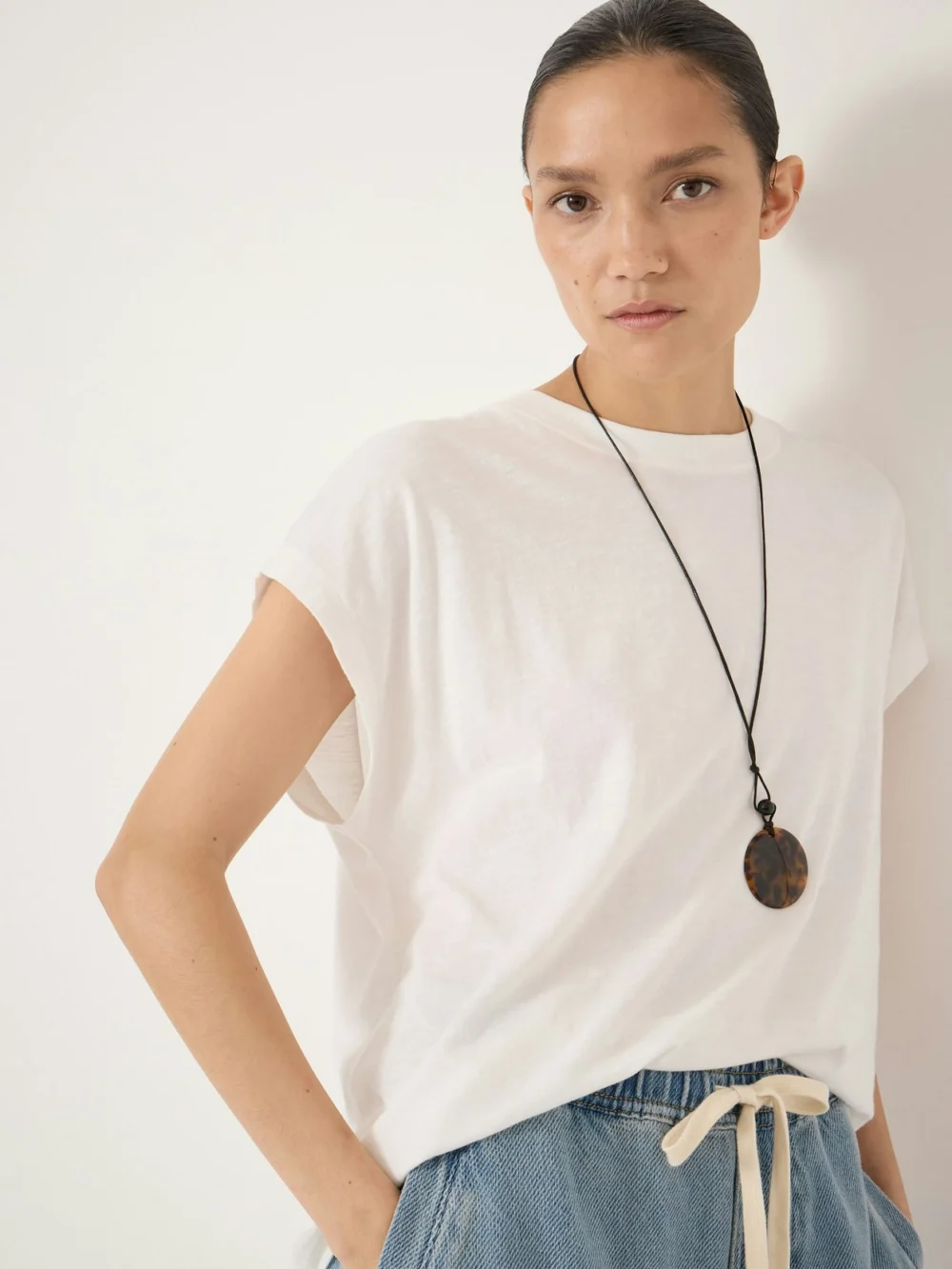 hush Aisling Cotton Slub T-Shirt in White, view 2