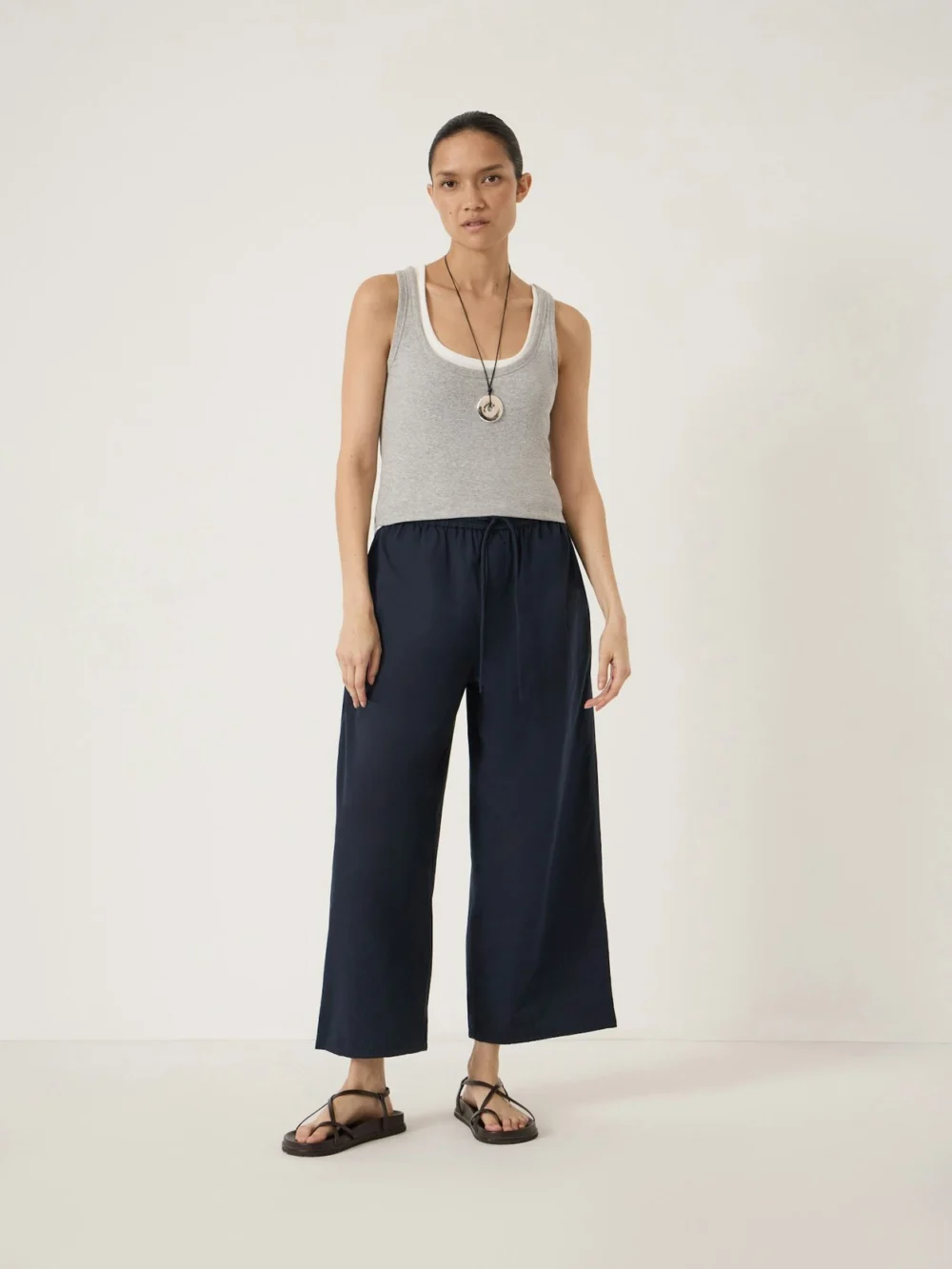 hush Arden Cropped Cotton Trousers in Midnight Navy