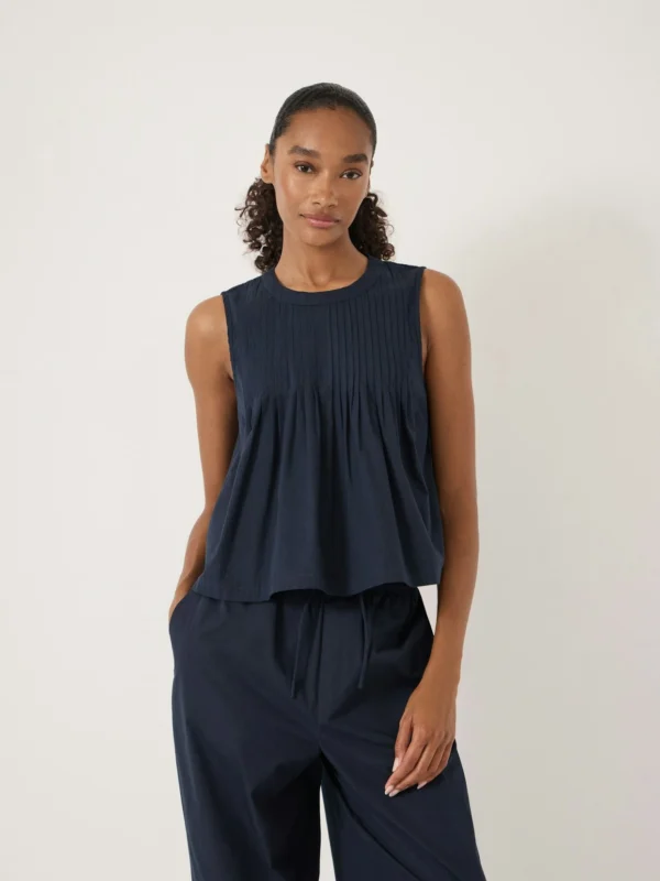 hush Arden Pin Tuck Detail Shell Top in Navy Blue