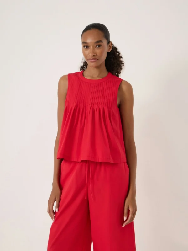 hush Arden Pin Tuck Detail Shell Top in True Red
