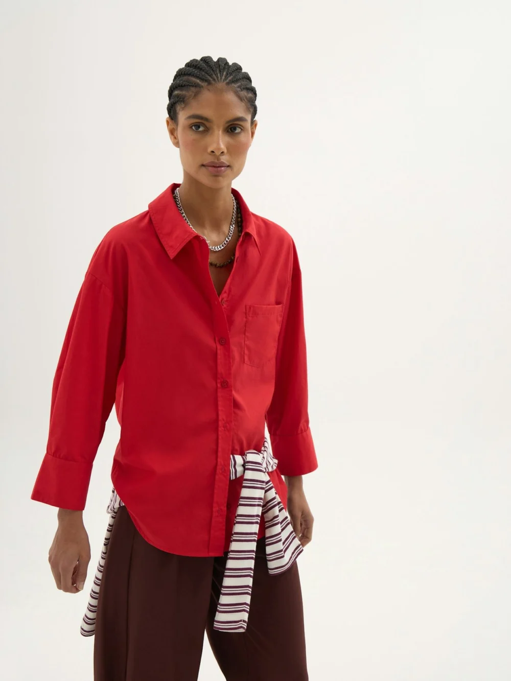 hush Aria Cotton Poplin Bracelet Length Shirt in Red