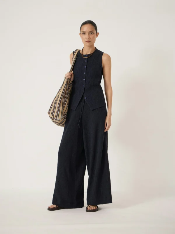 hush Aria Textured Jersey Wide Leg Trousers in Midnight
