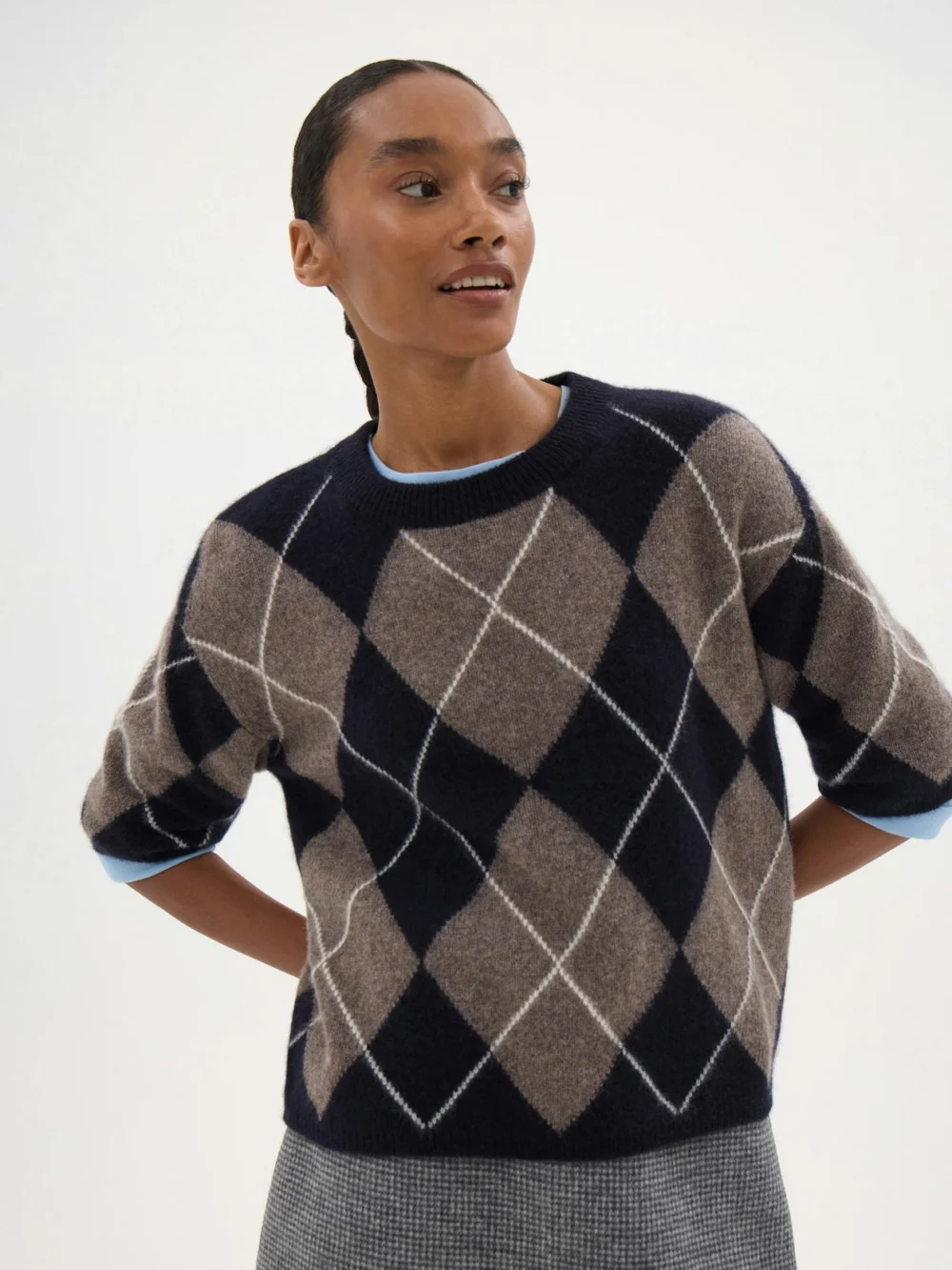 hush Arlena Brushed Wool Argyle Tee in dark brown