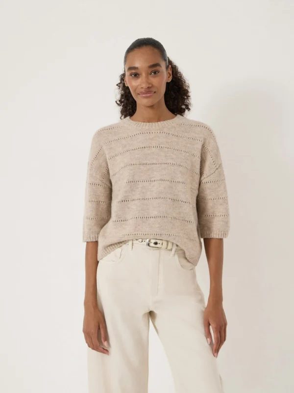 hush Arlette Pointelle Stitch Knitted Tee in Oatmeal