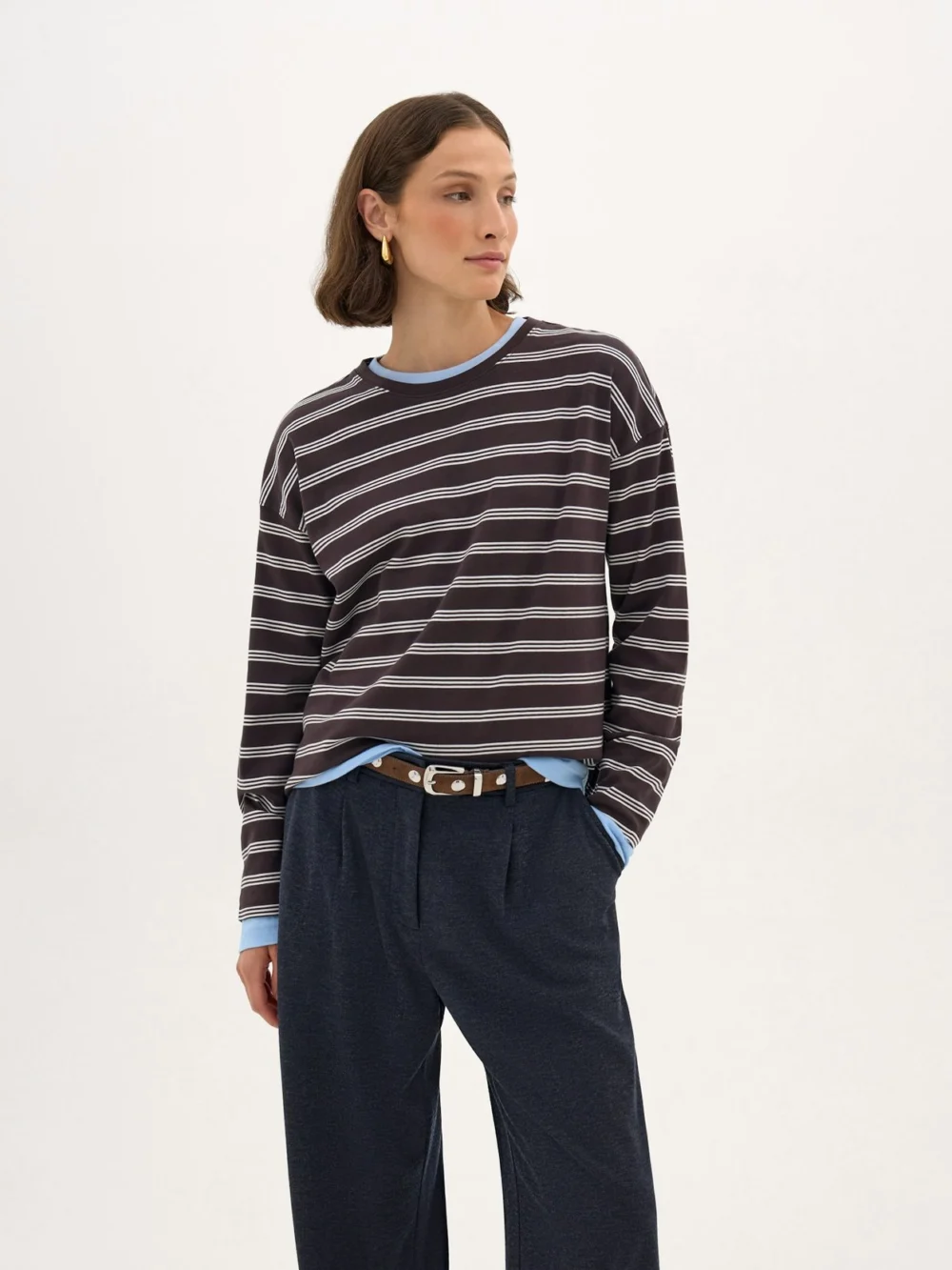 hush Averra Cotton Stripe Top in Chocolate