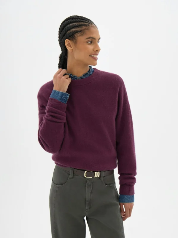 hush Avery Cashmere Crew Neck Jumper in Deep Wine