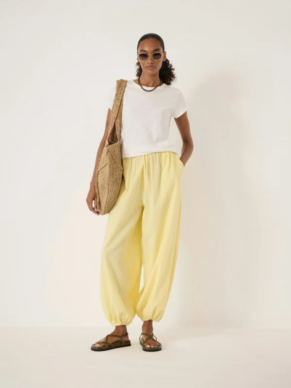 hush Balloon Seersucker Beach Trousers in Pale Yellow