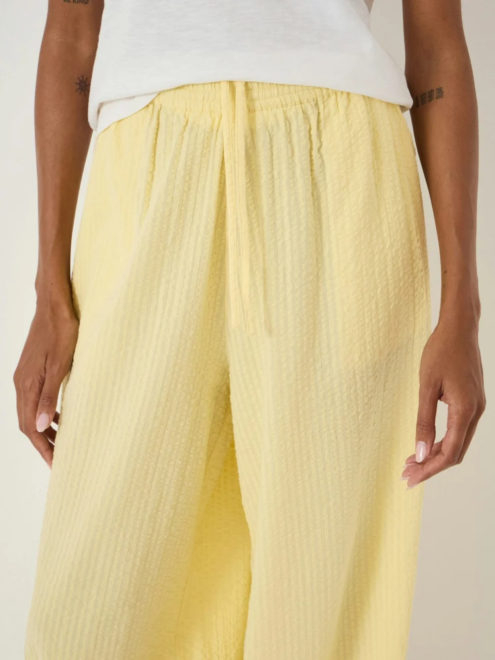 hush Balloon Seersucker Beach Trousers in Pale Yellow, view 2