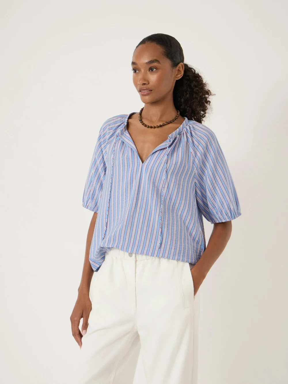 hush Beatrix Balloon Sleeve Blouse in stripe red & blue