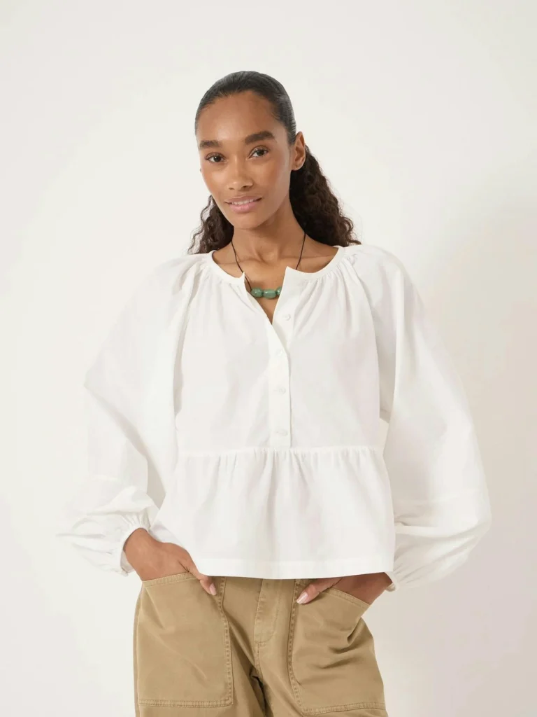 hush Beck Cotton Peplum Blouse in White