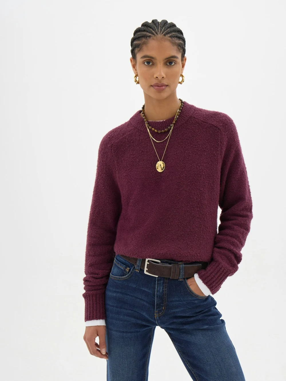 hush Bernie Textured Knitted Jumper in Deep Wine