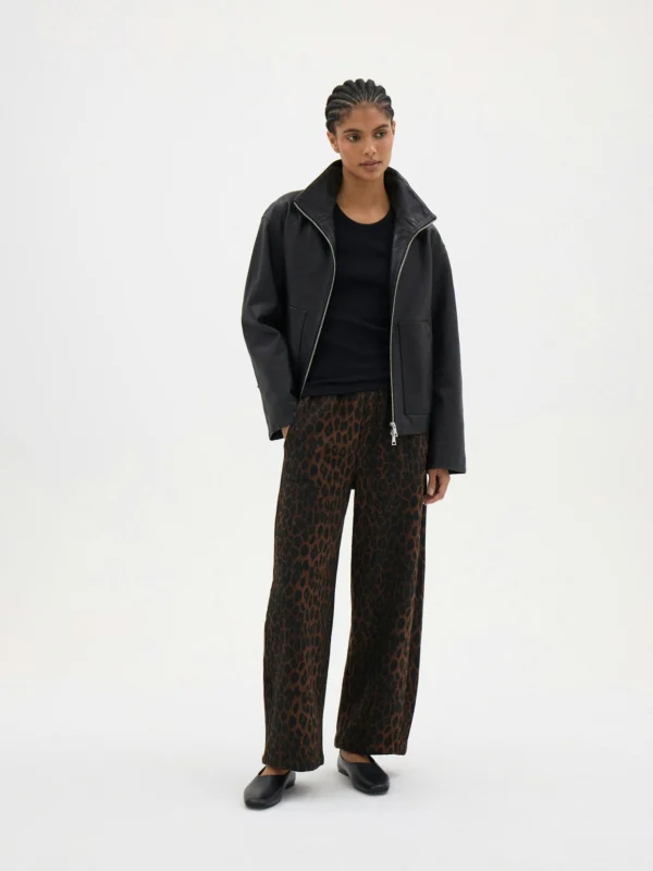 hush Bernie Washed Straight Leg Joggers in Natural Leopard Brown
