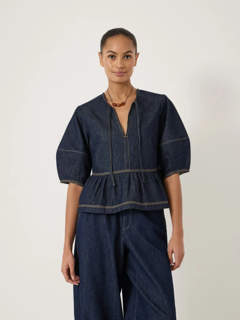 hush Betty Barrel Sleeve Denim Top