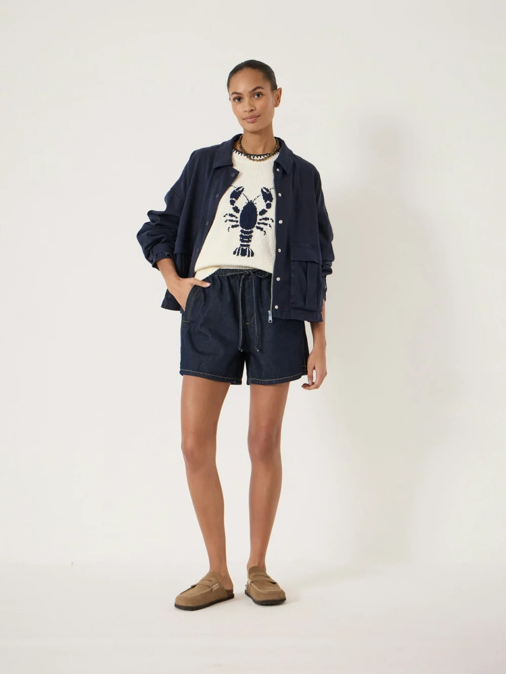 hush Betty Denim Pull on Shorts in Dark Blue Indigo