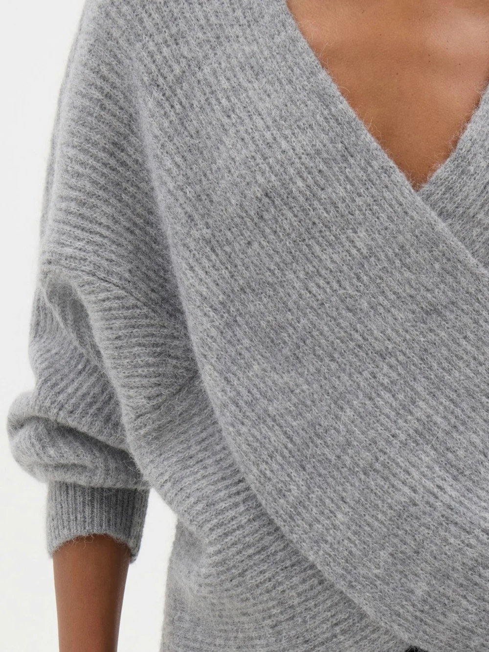hush Betty Fluffy Cross Front Jumper in Light Grey Marl, view 2
