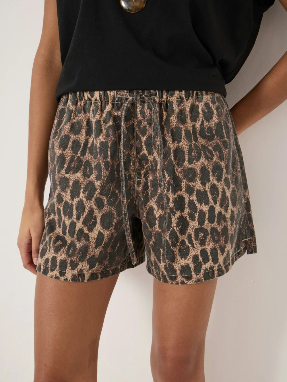 hush Betty Leopard Pull on Denim Shorts, view 2