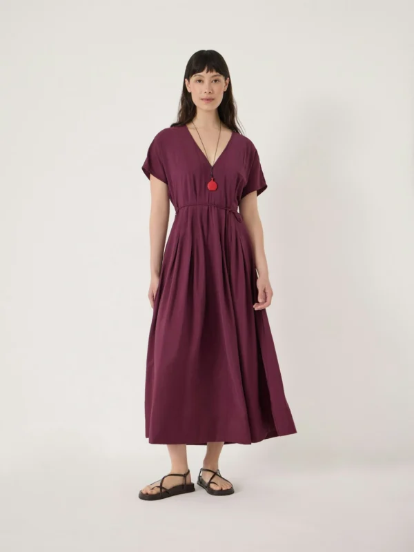 hush Bronte Pleated Midi Dress in Wine Red