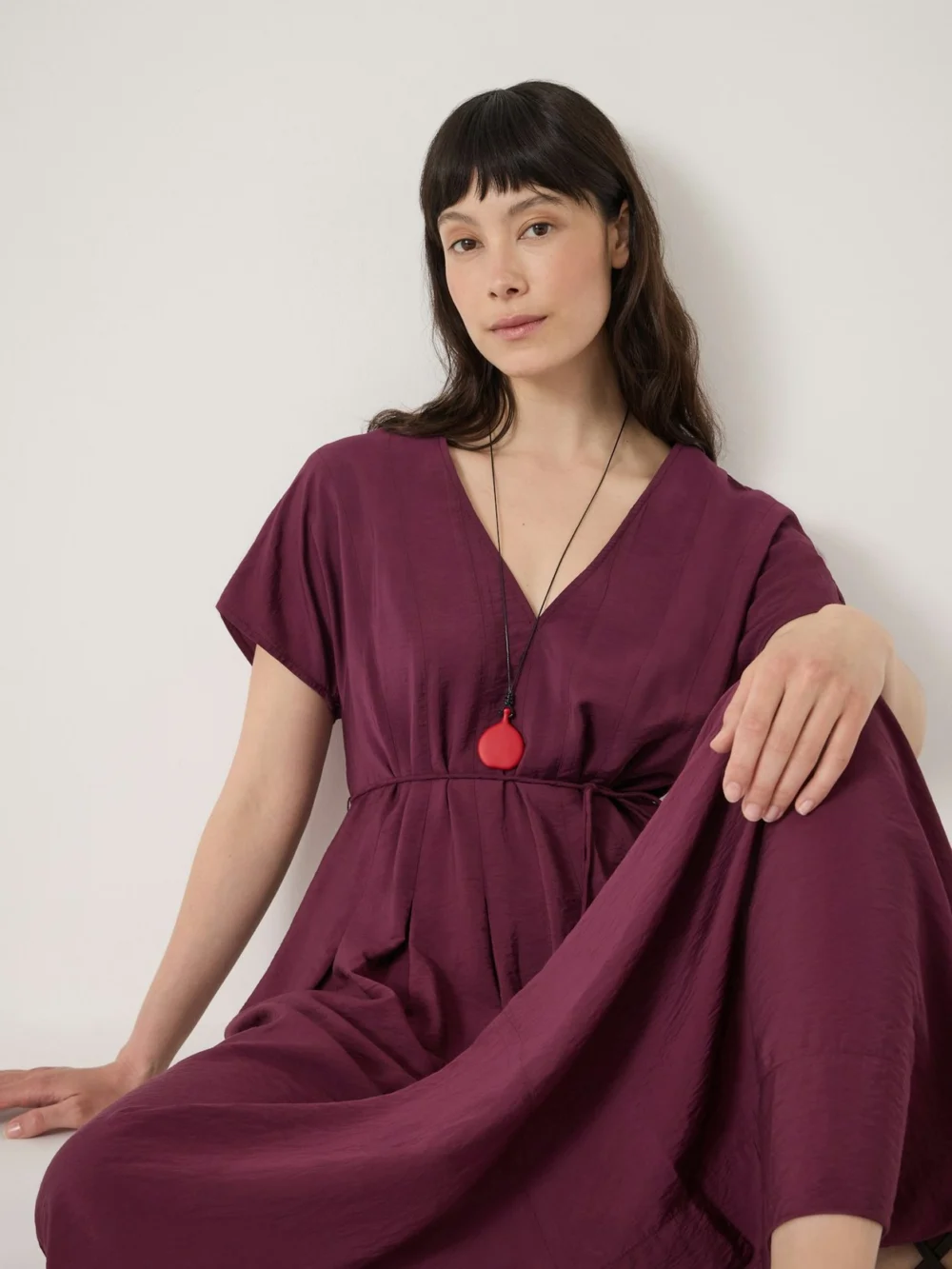 hush Bronte Pleated Midi Dress in Wine Red, view 2