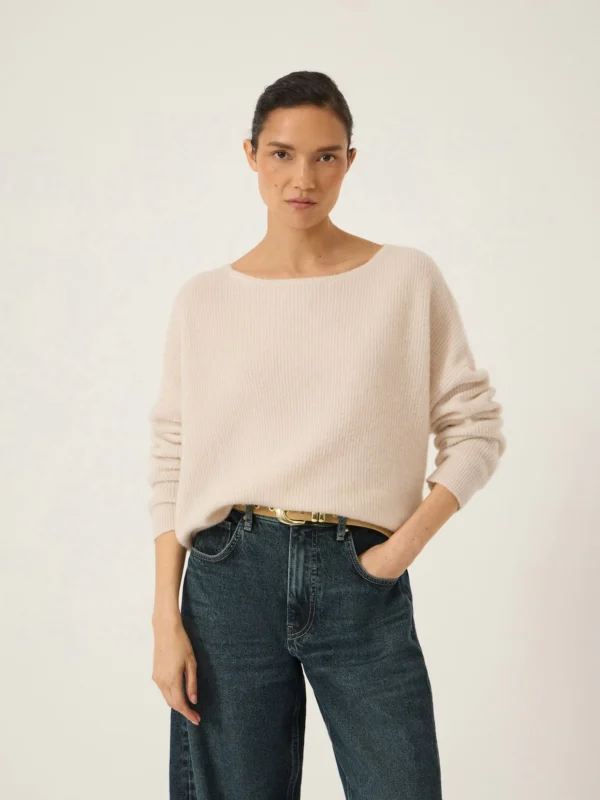hush Bryony Slash Neck Knitted Jumper in Oatmeal