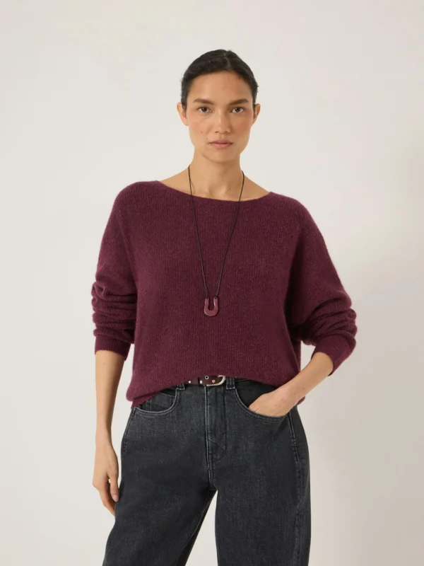 hush Bryony Slash Neck Knitted Jumper in Wine Red