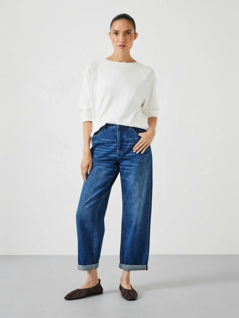 hush Button Fly Boyfriend Jeans in Mid Blue Authentic