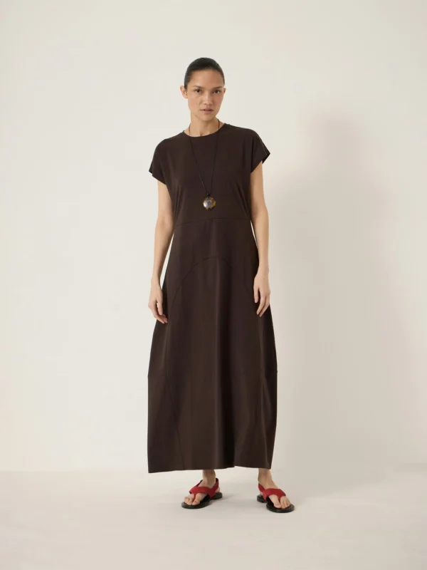 hush Cap Sleeve Barrel Jersey Midi Dress in Dark Brown