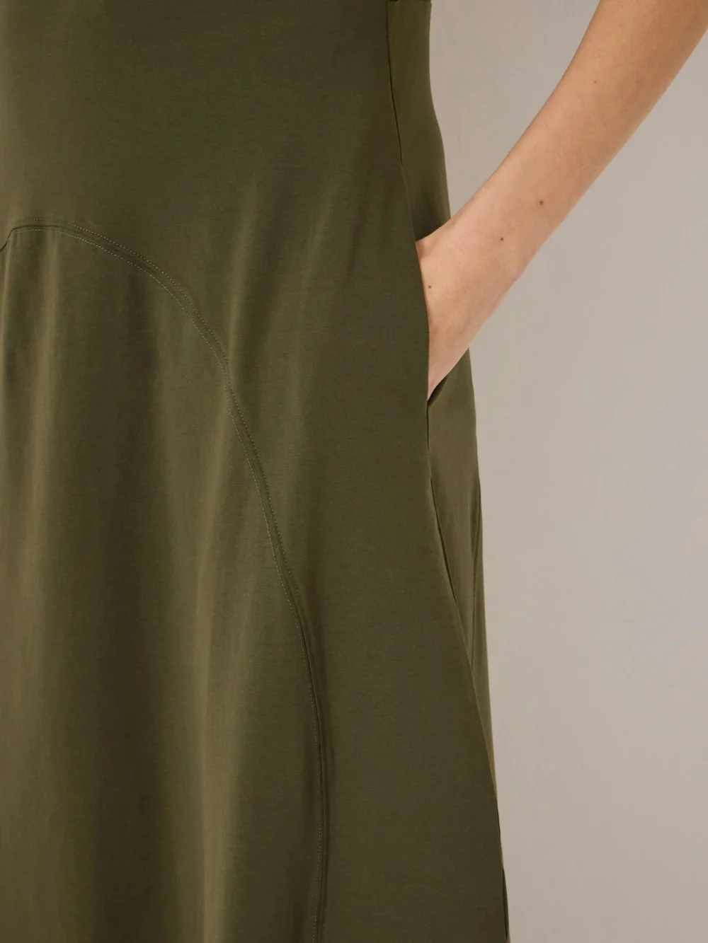 hush Cap Sleeve Barrel Jersey Midi Dress in Khaki, view 2