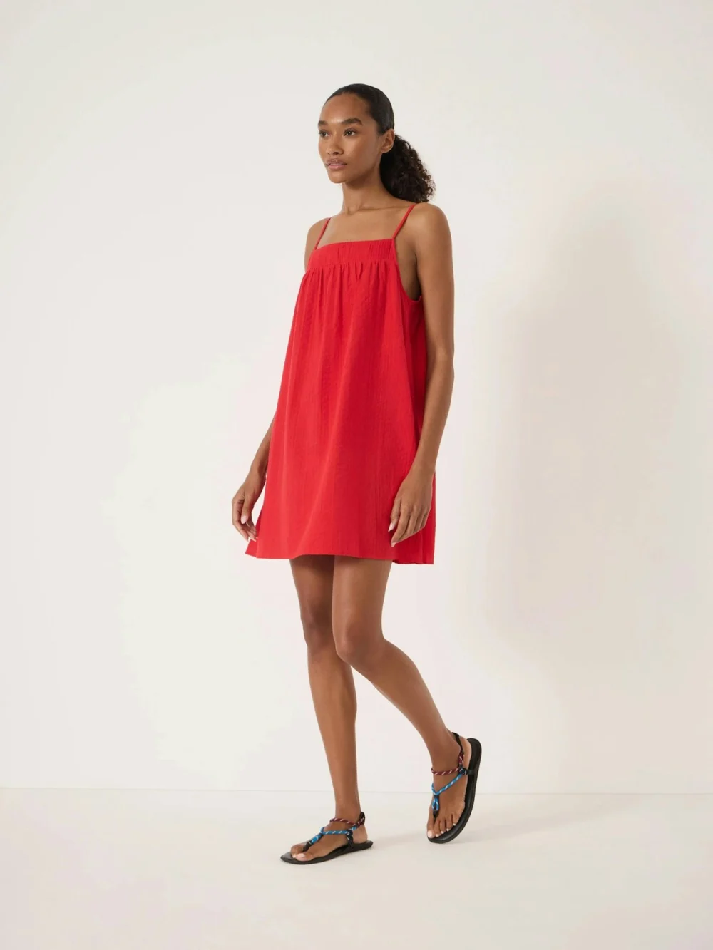 hush Carmen Seersucker Beach Mini Dress in True Red, view 2