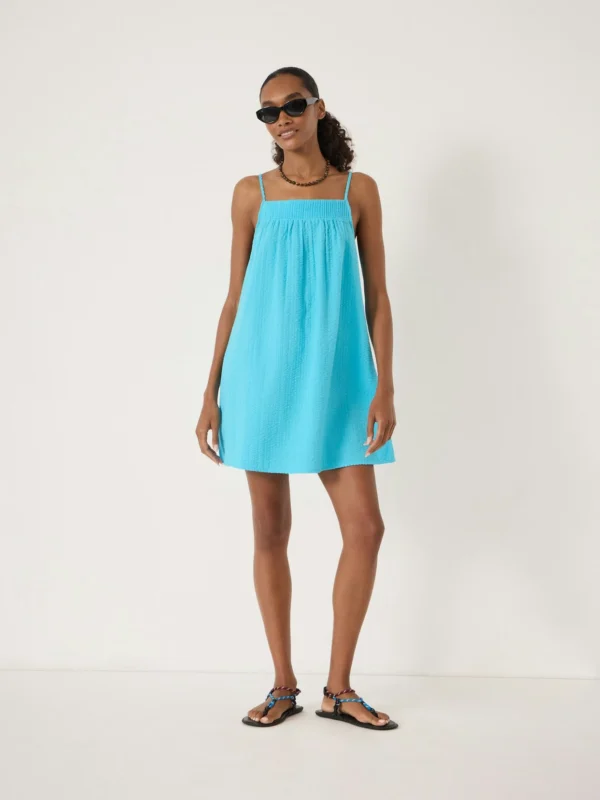 hush Carmen Seersucker Beach Mini Dress in Turquoise Blue
